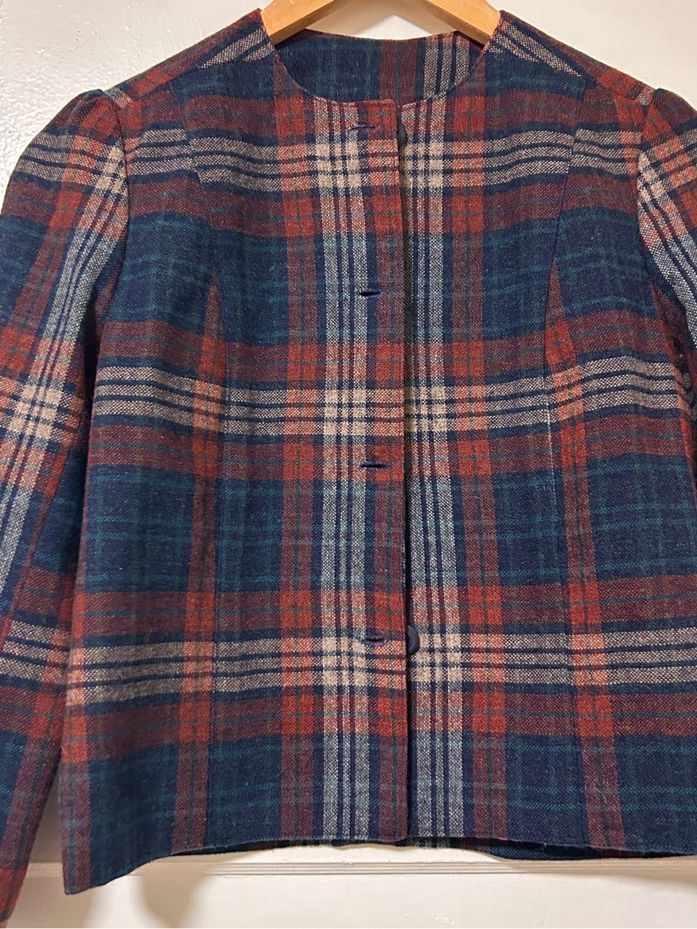 Women’s Plaid Blazer in Navy, Rust & Cream